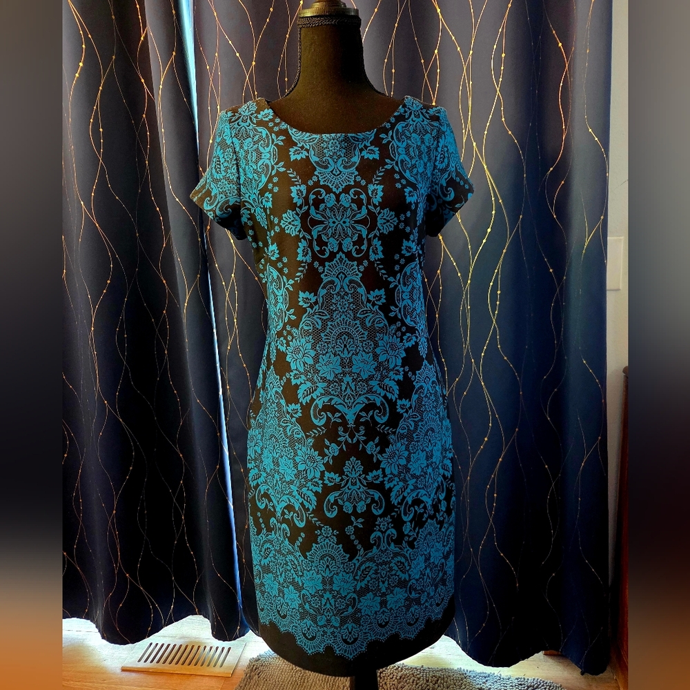 Studio One Elegant Blue on Black Midi Dress.